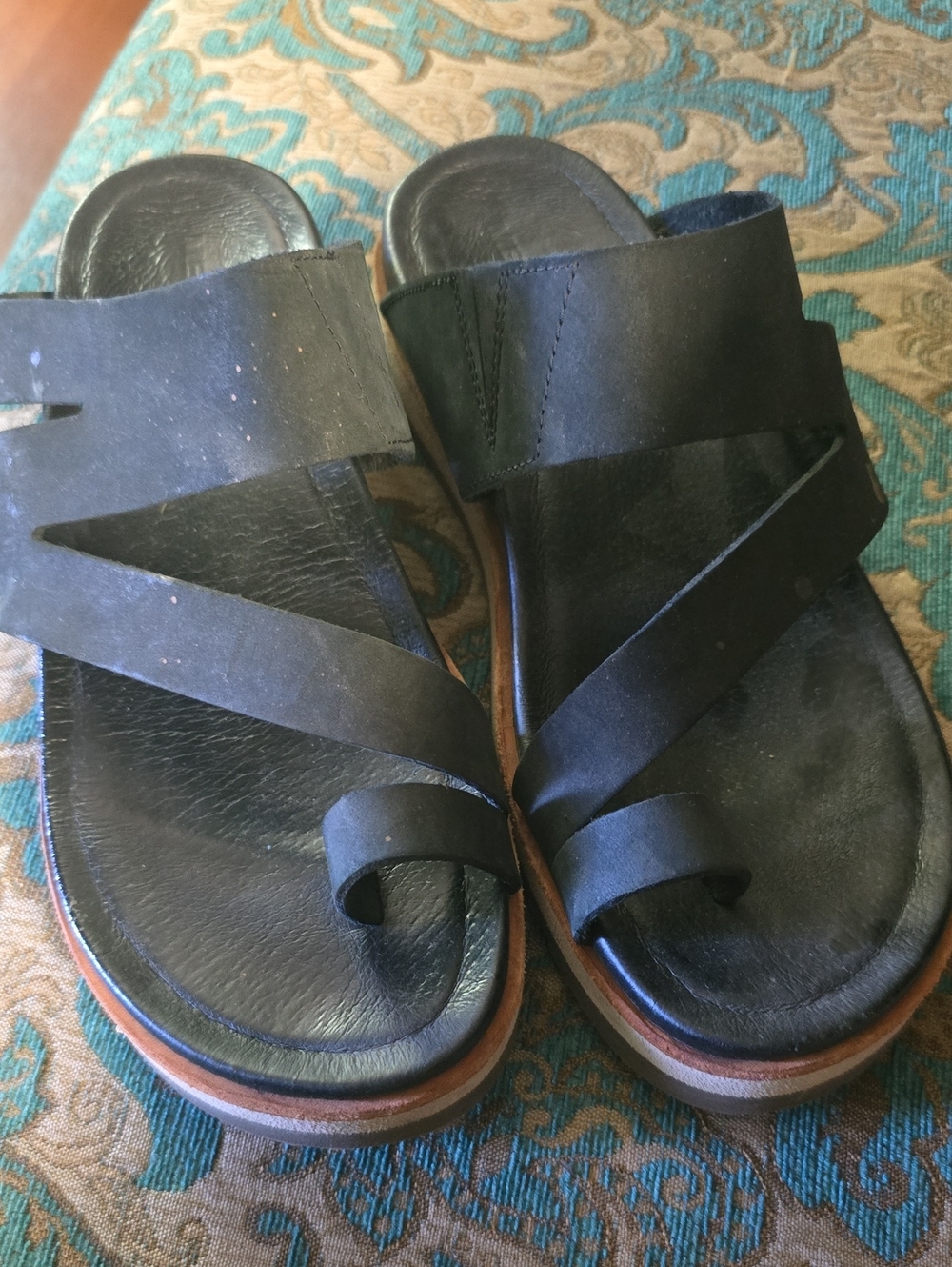 Merrell Black Leather Strappy Slide Sandals